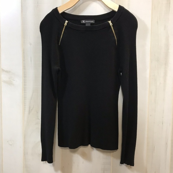 INC International Concepts Tops - INC Black Ribbed Long Sleeve Gold Zipper Trim S